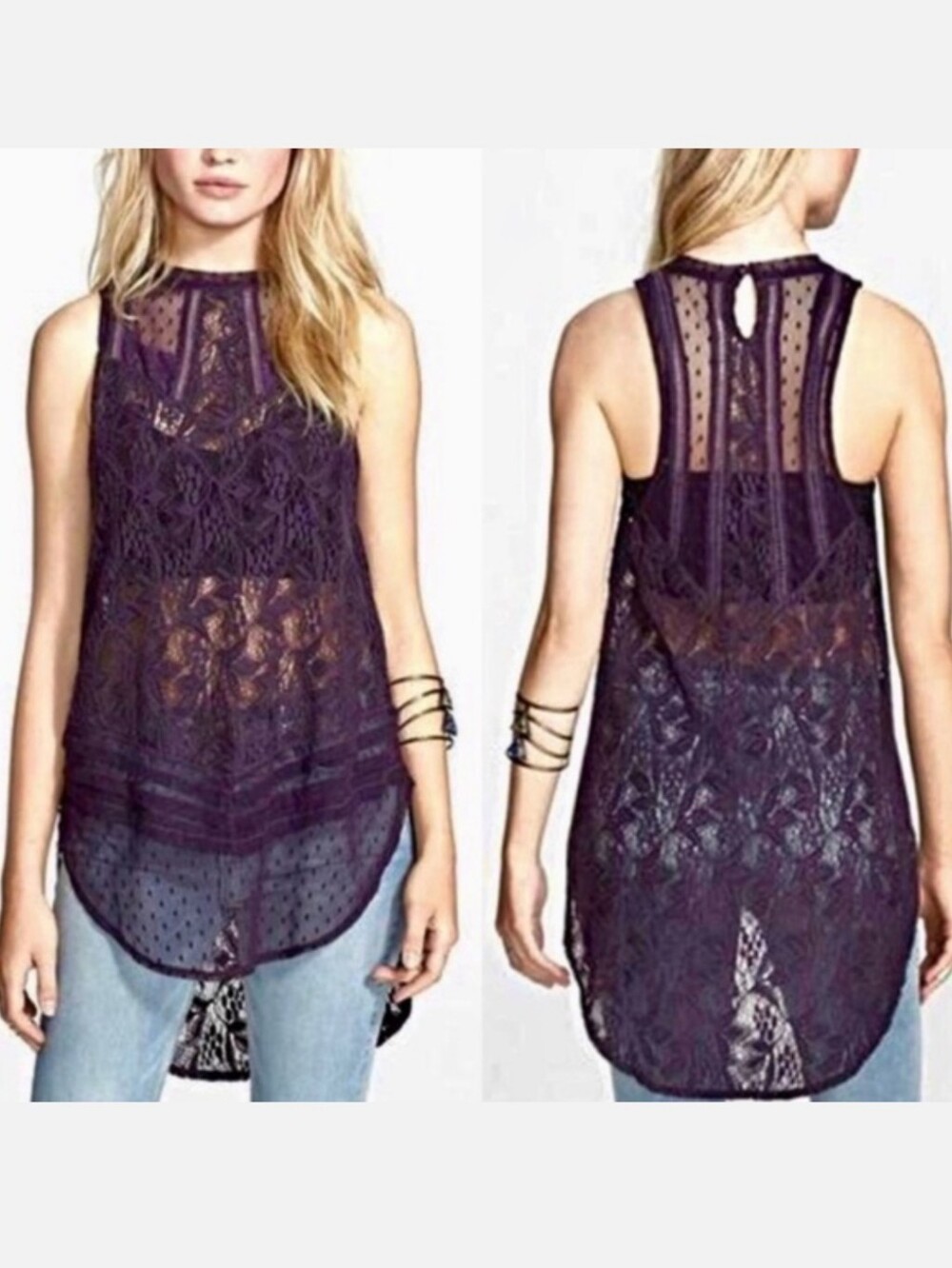 Free People Purple Lace High Neck Sleeveless Camisole